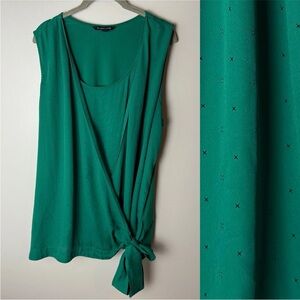 41 Hawthorn Womens's Blouse Plus Size 2X Top Sleeveless Tie Waist Green Blue